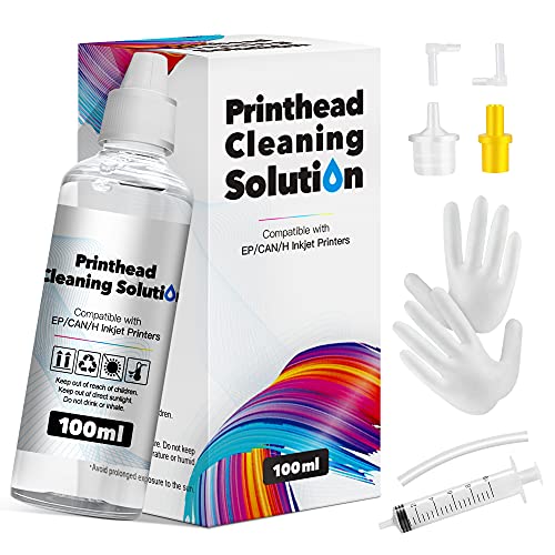 100 ML Kit de Nettoyage des têtes d'impression d'encre, Nettoyage de têtes d'impression Compatible avec Les têtes d'impression Epson, HP, Canon, Brother, Samsung, Lexmark avec adaptateurs pour tuyaux