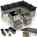 Juskys Polyrattan Lounge Manacor mit Ecksofa, Esstisch, 2 Hocker & Kissen - wetterfest bis 7 Personen - Bezüge waschbar - Rattan Garten Sitzgruppe Gartenlounge Gartenmöbel Set - Grau-meliert