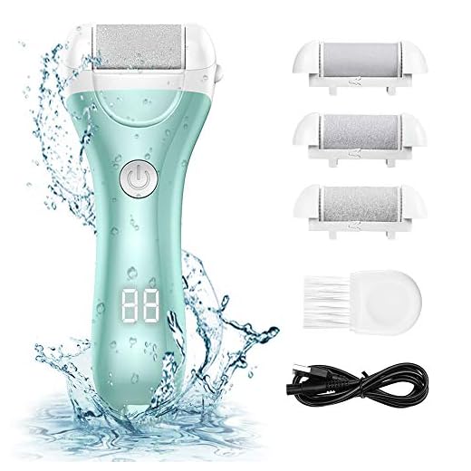Electric Callus Remover, RUEOO Rechargeable Electronic Feet File Hard Skin Remover IPX7 Waterproof Pedicure Tool for Cracked Heels and Dead Skin, with 3 Coarse Roller Heads Foot Rasp