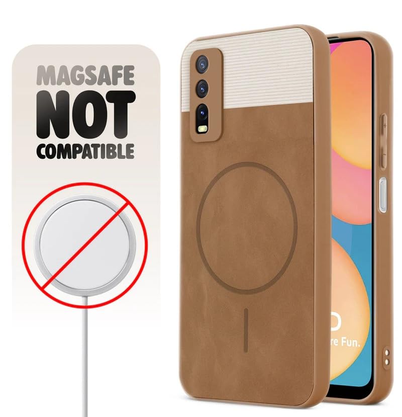 Image of Bintage CASE Mac Safe Design Hard Light Weight Back Case | Soft Border Camera Protect | Dual PU Leather Finish Back Cover Compatible for Vivo Y20 / Y12s / Y11s - White & Brown