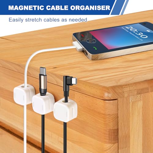 MXTIMWAN 6 Pièces Clips Câble,Organisateur de Cables,Accroche Cable,Clips de Câble Autocollants,Support de Câble Magnétique,Convient pour le Bureau, La Table de Nuit, Le Câble de Charge, HDMI, USB – vue 4