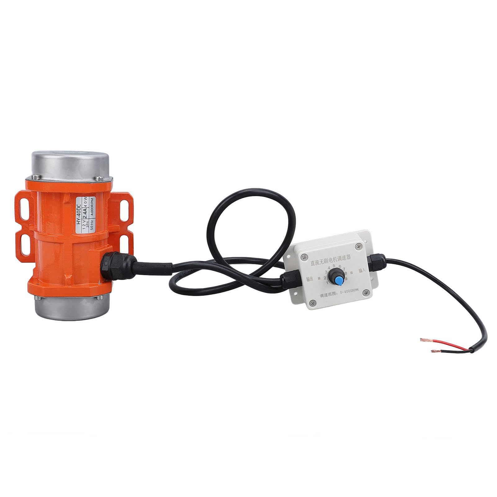 Jiawu Motor Vibrador de Hormigón DC 12 V, Motor Vibratorio Eléctrico IP65 de Aleación de Aluminio sin Escobillas de 4000 RPM con Controlador de Velocidad para Mesa Agitadora (40W)