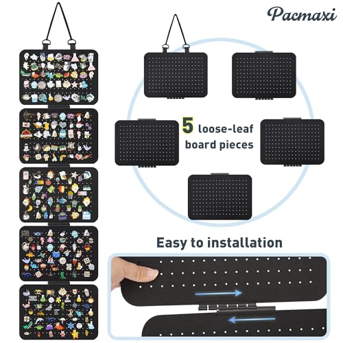 Image of Hanging Enamel Lapel Pin Display Panels Organizer With 5 Loose-leaf Board Pieces, Brooch Display Pages, Badge Collection Holder Holds At Least 120 Pins.(Pins Not Included) (black, rectangle)