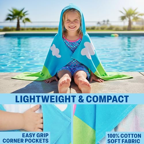 Image of Get Trend Peppa Pig Bath Towels with Hood for Girls, Soft Absorbent Cotton Beach Towel, Swimming Pool Hooded Poncho, Shower Bath Travel Cozy for Girls Ages 2-6 (Multi Peppa)