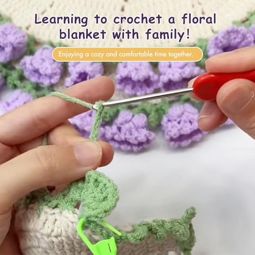 Image of HYAMVOR DIY Crochet Flowers Bouquet Blanket Kit, Handmade 43 inches Throw Knitting Kits for Adults, 12 Yarn Ball with Crochet Hook,Yarn Needle,Stitch Marker (Lily of the Valley)