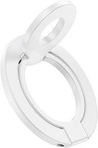iPhone 17e MagSafe Phone Ring Holder, Dual-Side Magnetic Grip Stand with Metal Ring, Foldable Kickstand for iPhone 17e 17 16 15 14 13 12 Pro Max, Works with Magnetic Car Mounts & Desks-White | Foldable Dual-Side Kickstand Holder Grip for iPhone 17e 1