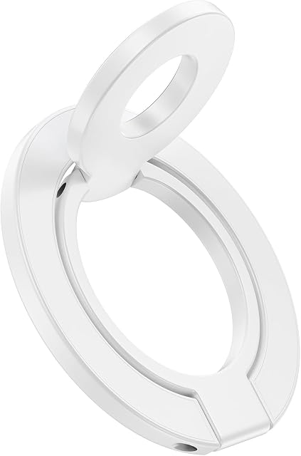 iPhone 17e MagSafe Phone Ring Holder, Dual-Side Magnetic Grip Stand with Metal Ring, Foldable Kickstand for iPhone 17e 17 16 15 14 13 12 Pro Max, Works with Magnetic Car Mounts & Desks-White | Foldable Dual-Side Kickstand Holder Grip for iPhone 17e 1