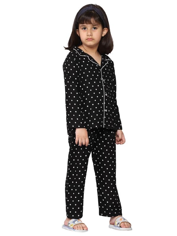 mininest Full Sleeves Polka Printed Night Suit | Night Wear | Sleep Suit for Boys & Girls- Black (9-10 Years) 2