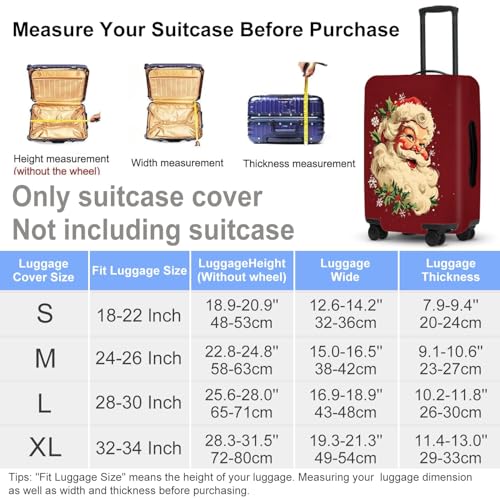 Image of Retro Santa Luggage Cover - Vintage Saint Nicholas with Holly and Snowflakes, Suitcase Protector 24 26 Inch