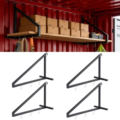 4-Pack Heavy Duty Shipping Container Shelf Brackets with S Hooks, 2600 lbs Per Pair, Hanging Container Shelving Kit with Stabilizer Bar for Cargo and Conex Storage by YeeJinHong - Used condition - US$50.75