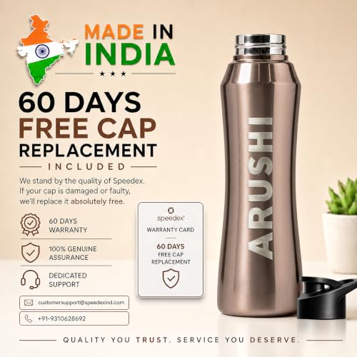 Image of Speedex Customised Engraved Name Stainless Steel Water Bottle 1 Ltr - Personalised Sipper Cap Bottle for Kids, Men & Women, School, Gym, Travel, BIS Approved, Copper Gold, Set of 1