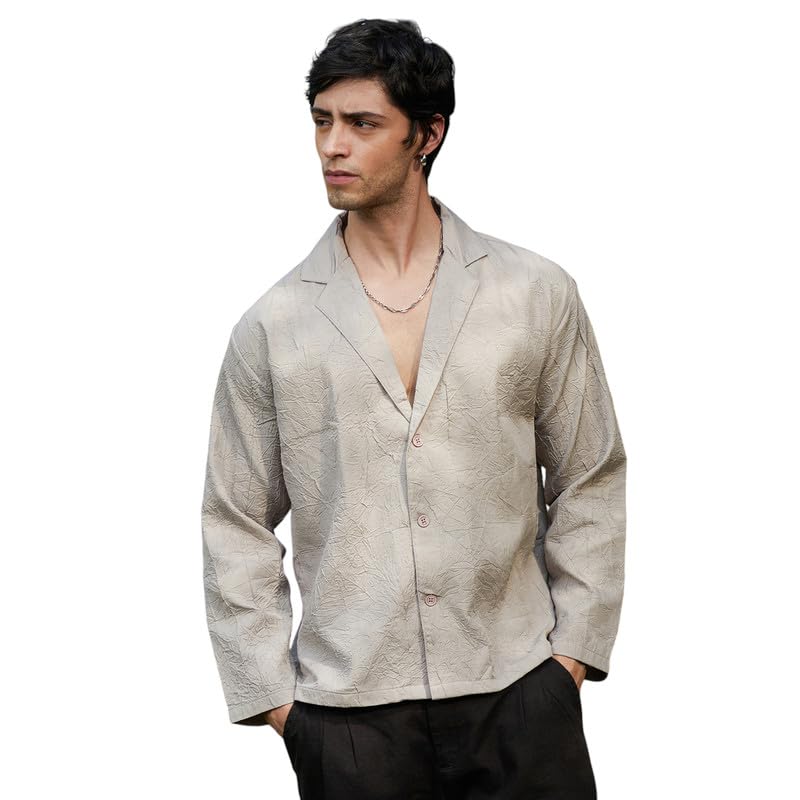 Image of CAHOOT Men's Oversized Shirt Casual Wear | Lapel Collar | Long Sleeve | Button Closure | Oversized Shirt Crafted with Comfort Fit for Everyday Wear