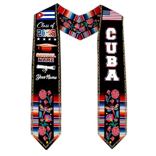 MonkeyVan Cubans Graduation Sash, Cuba Graduation Stole Custom, Personalized Cubans American Flag Graduation Sash 2025 Style 4