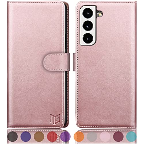 SUANPOT Coque Samsung Galaxy S22 Case Etui [Anti RFID][Fentes pour Cartes] Cuir PU Antichoc Portefeuille Etui Samsung Galaxy S22 Cover Or Rose