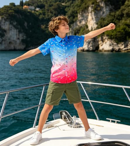 Image of uideazone Boys Hawaiian Shirts Novelty Printed Funky Short Sleeve Button Down Shirt Kids Aloha Luau Shirt 7-14T