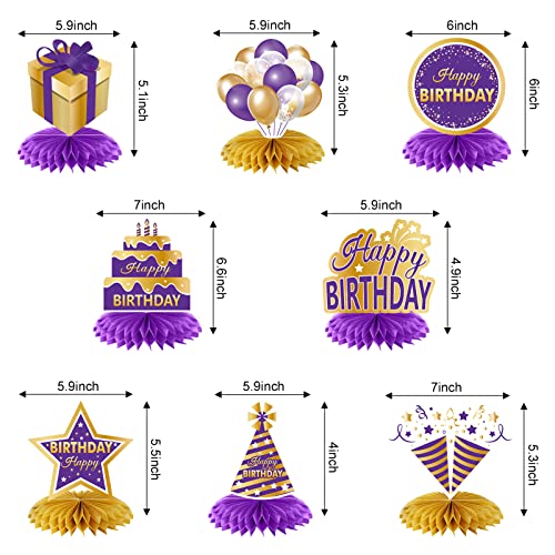 8Pcs Purple Gold Birthday Decorations Honeycomb Centerpieces For Women Girls, Purple Happy Birthday Table Centerpieces Party Supplies, 16Th 21St 30Th 40Th 50Th 60Th Birthday Table Topper Decor #TOP1