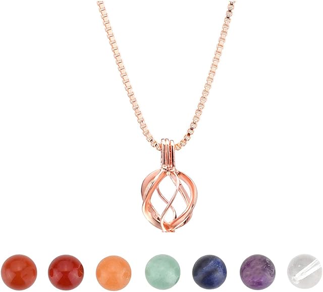 JSDDE 7 Chakra Reiki Healing Crystal Gemstones Natural Beads Round Shape Hollow Locket Pendant Necklace