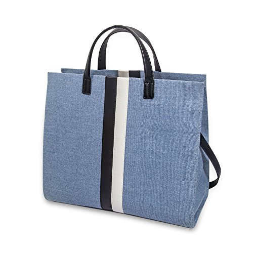 JFT Canvas Tote Bag with Handle & Detachable Shoulder Strap – Sky Blue with Black & white décor