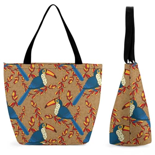 Sac de shopping pour voyage avec motif oiseau imprimé grand format fourretout femme