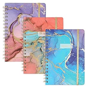 EOOUT 3 Pack Spiral Notebook Journals for Women, 6″x 8.5″ Hardcover Notebook, 160 Pages, Purple and Blue Pattern, Back Pocket, for Gifts, Office, School Supplies