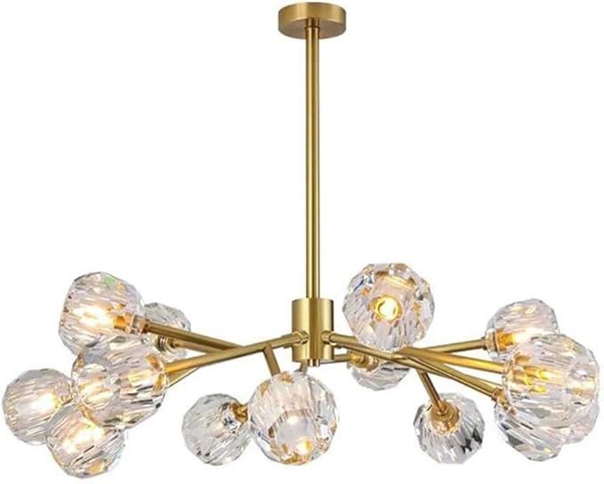 NSXBY Eetkamer Slaapkamer Lampen Woonkamer Kristallen Kroonluchter, Moderne Licht Luxe Magic Bean Moleculaire Kroonluchter, G9 Nordic Alle Koper Grote Kristallen Kroonluchter-Koper 15 hoofd