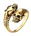HIJONES Men's Stainless Steel Gold Double Head Skull Snake Biker Ring Size 9