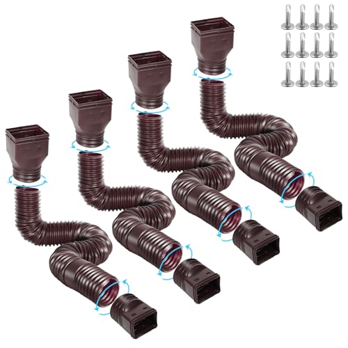 Gutterlix 4 Pack Flexible Gutter Downspout Extensions Extendable from 21" to 67", Downspout Extender Comes with Adapters, Thickened Down spout Drain Extension for Rainwater Drainage(Brown) by Gutterlix - Used condition - US$41.82