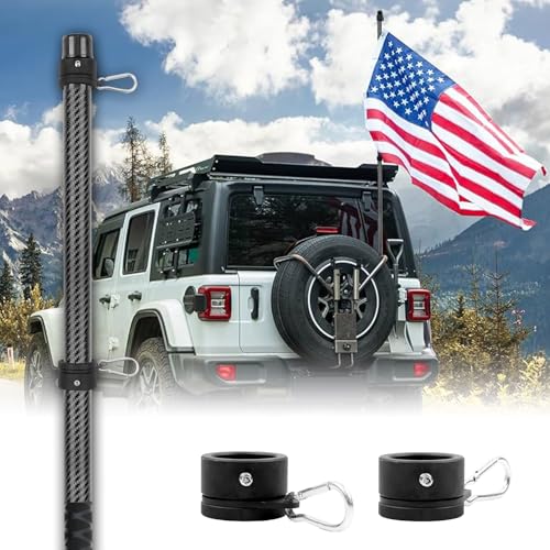 HIBLE 7 Feet Carbon Fiber Flag Pole for Truck Jeep Car Pickup RV 1 1/4 Inch High Speed Flag Pole with Protective Sleeve (2 Sections Fit 1.3-1.5 Inch Hitch Mount)
