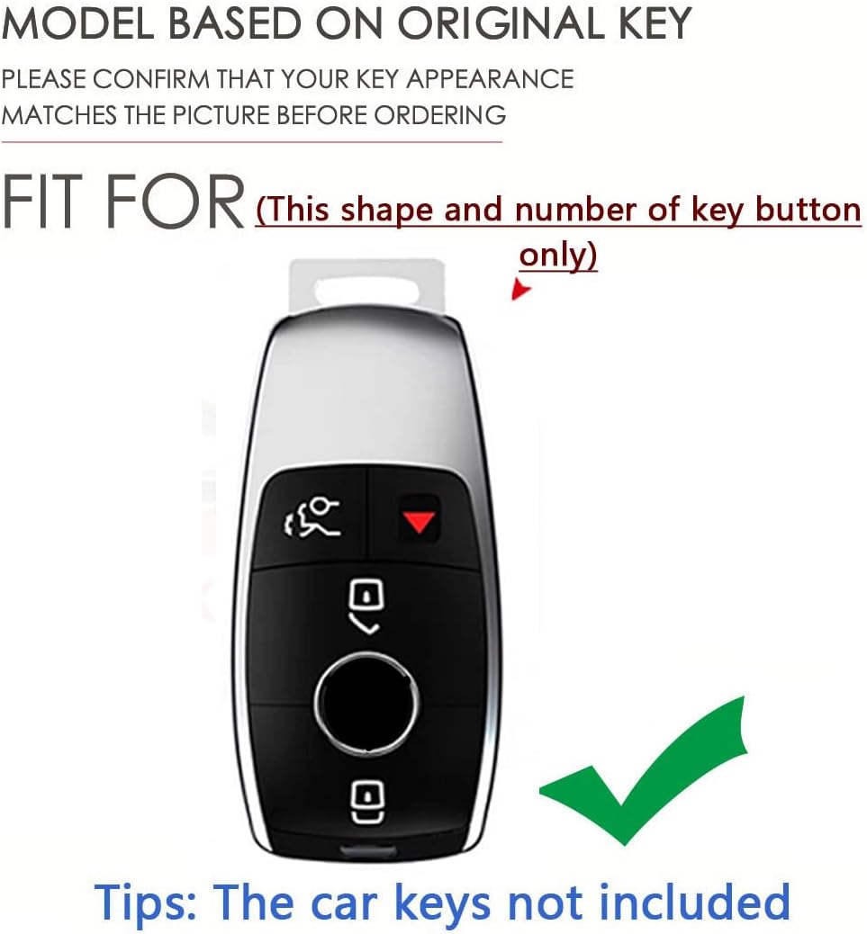 SANRILY Leather Personalized Key Fob Cover Fit for Benz E-Class 2019-2021 S A C G-Class Keyless Fit for Mercedes Key Case 4 Button Customized Keychain Holder Festival Gifts for Women Men Black