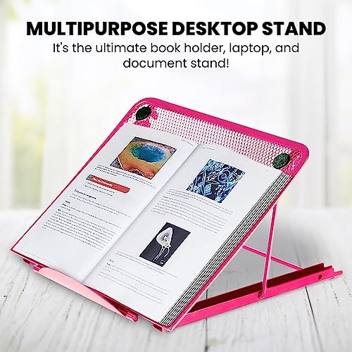 Halter Mesh Laptop Stand and Book Holder, Portable Book Stand for Reading, for Resting Laptop, Notebook, iPad, Tablet Adjustable, Collapsible, Ventilated (Pink) - Thumbnail 6