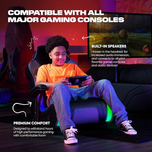 X Rocker G-Force RGB LED Video Gaming Floor Chair with Armrests, Built-in Audio via Wireless Bluetooth, Foldable, Vegan Leather, 300 lbs Max, Black, Gifts for Gamers - Image 3