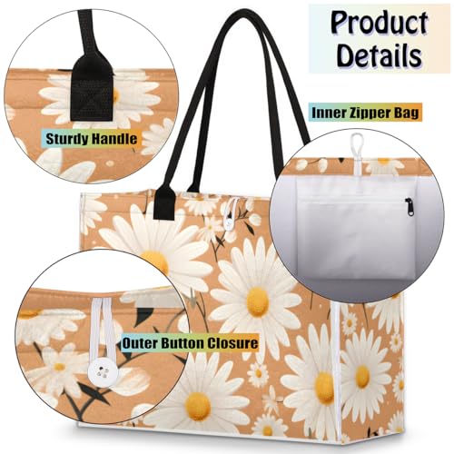 Chrysanthemum White Tote Bag for Women Large Beach Bag Reusable Tote Bags for Work Travel Beach Shopping4