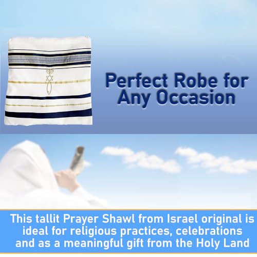 Messianic Robe / Jewish Blue & gold Tallit Prayer Shawl Size 57-180 Cm, White2
