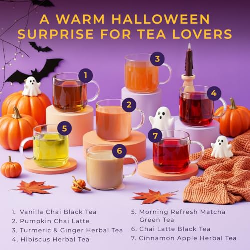 Image of Halloween Tea Pod Gift Set (16 Count) - 7 Flavors Assorted Variety Pack | Classic Chai Latte, Pumpkin Chai Latte, Cinnamon Apple, Hibiscus, Matcha Green, Turmeric Ginger, Vanilla Chai, Non-GMO