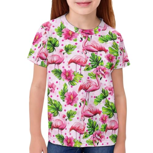 Image of ENLACHIC Girls Teens Pink Flamingo Printed Summer Short Sleeve T-Shirts Cute 3-16 Years