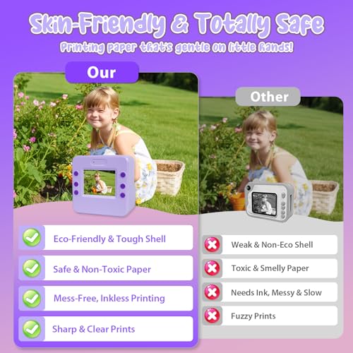 كاميرا طباعة فورية ملونة مع سيلفي قابل للقلب، ألعاب كاميرا أطفال بدقة 1080P عالية الدقة HD مع ورق طباعة، وبطاقة 32 جيجابايت وأقلام ملونة ومناسبة لعيد ميلاد البنات والأولاد بسن 3-12 سنة من بينريك
