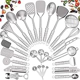 Stainless Steel Kitchen Utensil Set- Fungun 28 Pcs Cooking Utensils - Nonstick Kitchen Utensils Cookware Set with Spatula - Best Kitchen Gadgets Kitchen Tools Kitchen Accessories