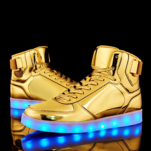 Diyjts Unisex Led Light Up Shoes, Fashion High Top Led Sneakers Usb Rechargeable Glowing Luminous Shoes For Men, Women, Teens Gold #TOP6