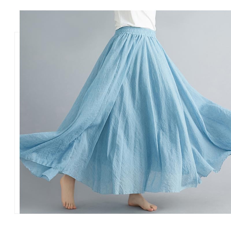 Gonna da donna in lino, maxi gonna in cotone e lino, gonna boho, estiva, tinta unita, per il tempo libero, gonna a pieghe da donna