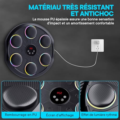 Unichefry Machine de Boxe Musicale Murale avec LED et Bluetooth – vue 5