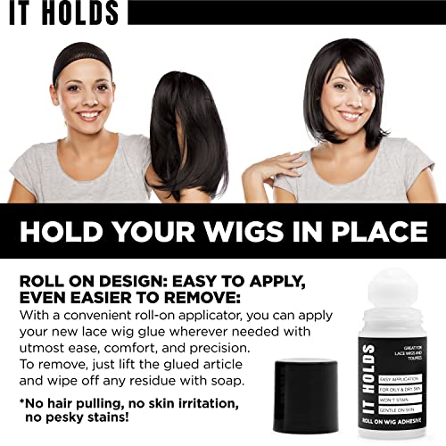 IT Holds Roll-On Wig Glue for Front Lace Wigs, Poly and Lace Hairpiece and Toupee Systems- Sweat-Resistant Hair Replacement Glue- Invisible Bolding for Oily and Dry Skin- Clear & Non-Toxic- 2.0 oz. - Thumbnail 3