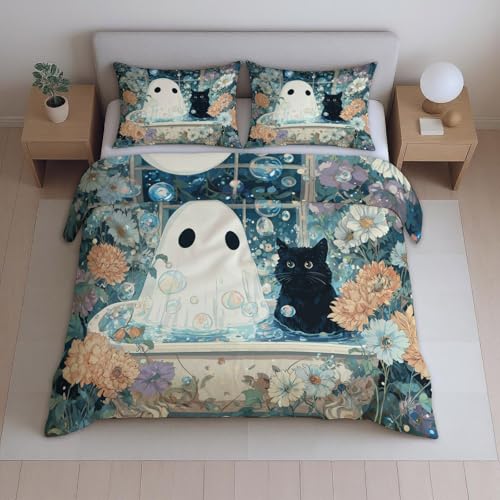 Parure de lit Vert Baignoire Chat Fleur pour chambre Super Queen