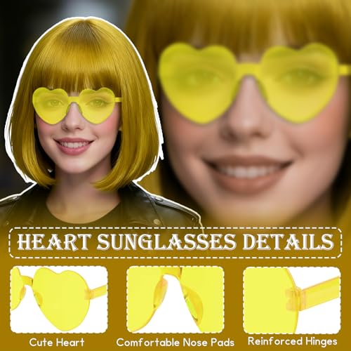 Image of PLULON Gold Short Bob Wig with Bangs for Women, Colorful Neon Short Bob Synthetic Hair Wigs with Hair Cap Heart Sunglasses for Adults Girls Men Daily Bachelorette Halloween Costume Party Supplies