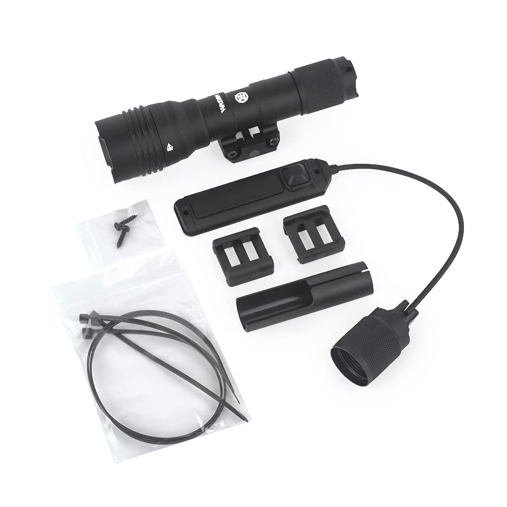 Lampe Torche Tactique Rail Avec Double Interrupteur à Distance et Interrupteur à Bouton de Queue Torche à de 900 Lumens pour Système de Rail Picatinny de 20 mm (Noir)