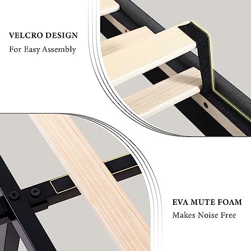 Ipormis Queen Bed Frame With Wingback, Modern Upholstered Platform Bed With 8'' Under-Bed Storage, Wood Slats Support, Fabric Headboard, No Box Spring Needed, Noise-Free, Easy Assembly, Dark Gray #TOP5