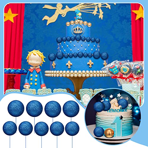 Tondiamo 108 Pcs Balls Cake Topper Balloons Cupcake Topper Diy Cake Insert Topper Foam Cake Balls Baking Decoration For Wedding Anniversary Birthday (Bright Blue, Gold,Multi Sizes) #TOP4