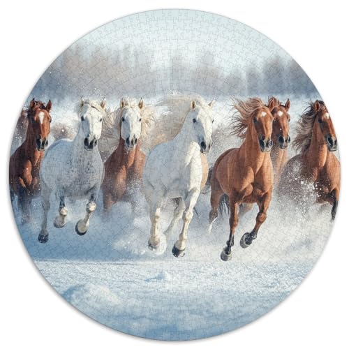 Puzzle de 1000 piezas redondo con un desafiante paisaje de caballos