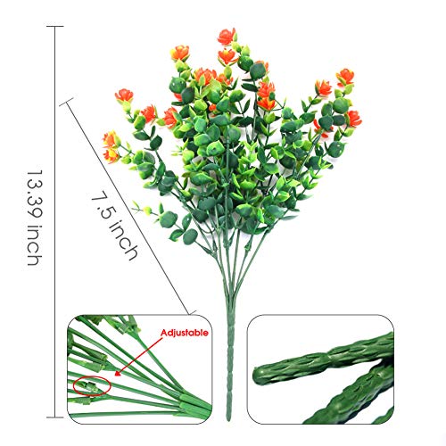 Artificial Flowers, Fake Flowers Artificial Greenery Plants Eucalyptus Outdoor Bridal Wedding Bouquet for Home Garden Party Wedding Decoration 5 Bunch (Orange Red) - Thumbnail 4