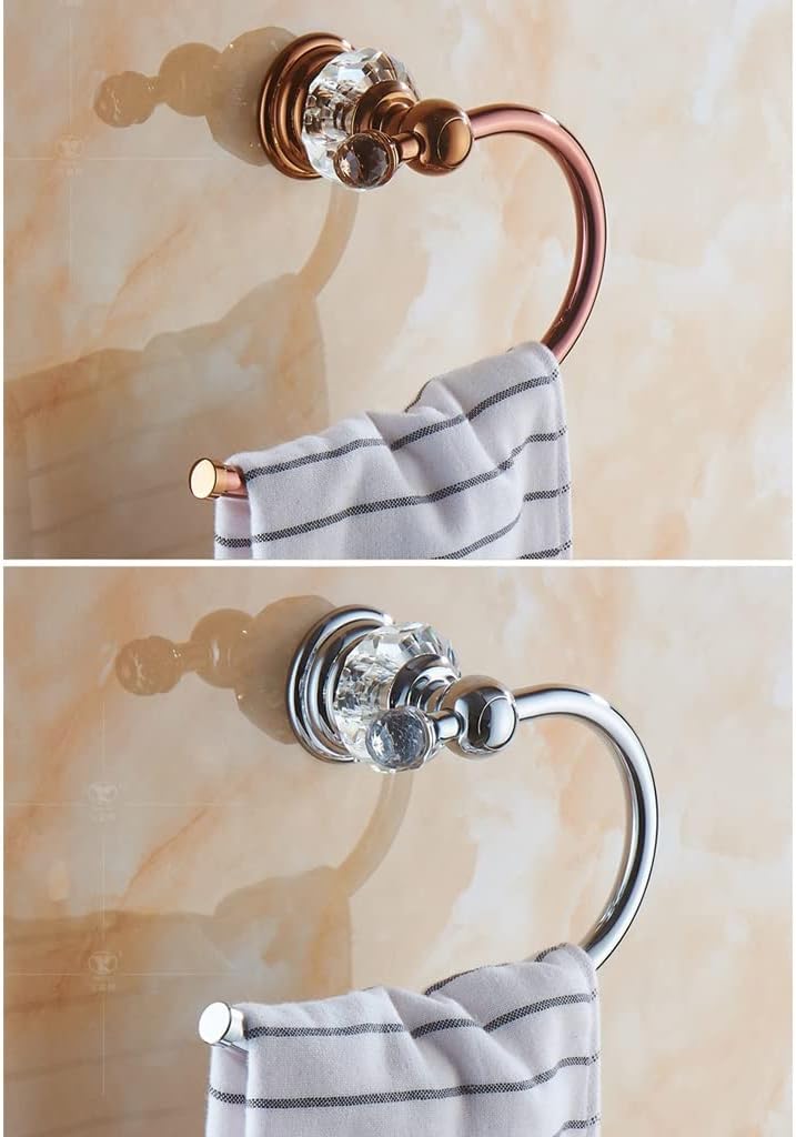 Bathroom Bath Towel Holder, Hand Towel Ring, European-Style Crystal Towel Ring, Rose Gold Towel Rack, Storage Hardware Towel Hanger, Towel Holder,Gold-A (Silver A)