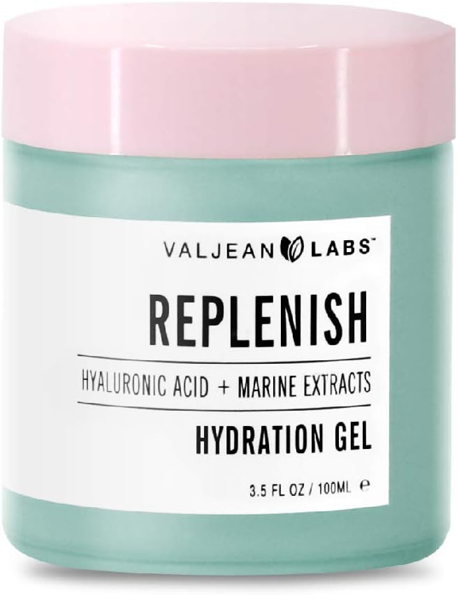 Valjean Labs Replenish Hydration Gel Moisturizer | Hyaluronic Acid + Marine Extracts | Rich in Vital Nutrients, Helps to Lock in Moisture | Made in USA, Cruelty Free, Vegan (3.5 oz)
